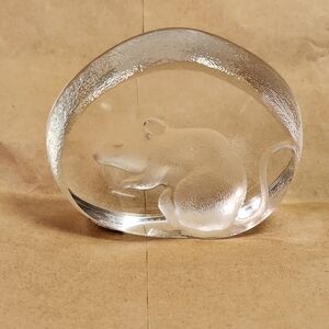 Signed Mats Jonasson Sweden Mouse Lead Crystal Paperweight Sculpture Mice